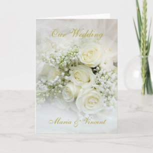 Carte Bouquet de roses blanches élégantes Mariage