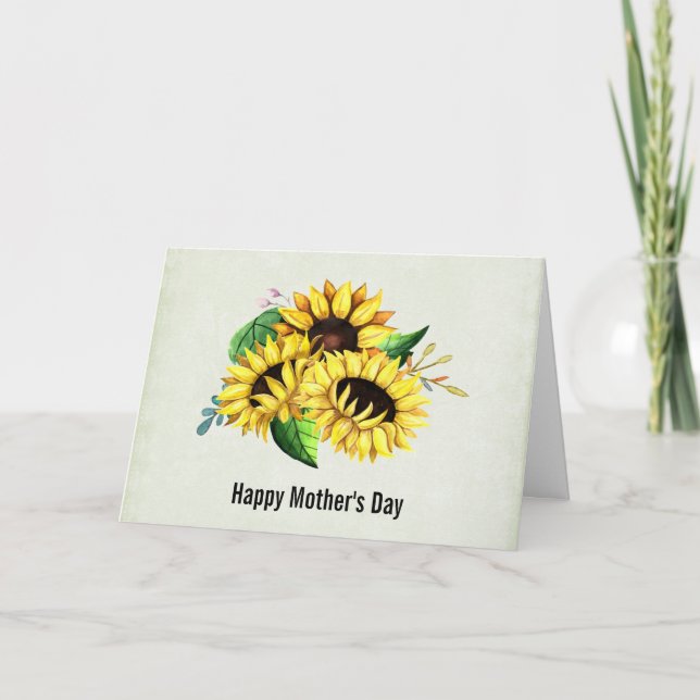 Carte Bouquet de tournesol jaune Aquarelle Fête des mère (Devant)