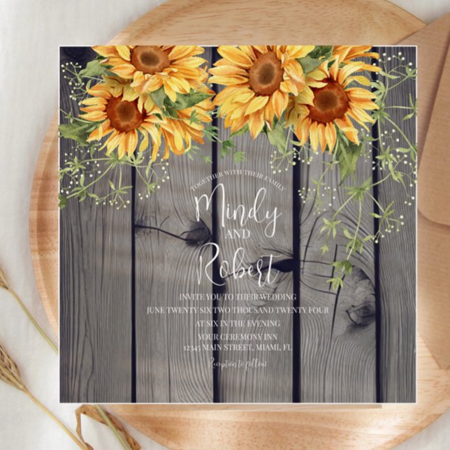 Carte Bouquet de tournesols rustique aquarelle mariage   (Créateur téléchargé)