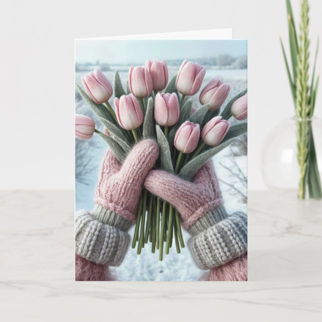 Carte Bouquet de Tulipe rose d'anniversaire (Devant)