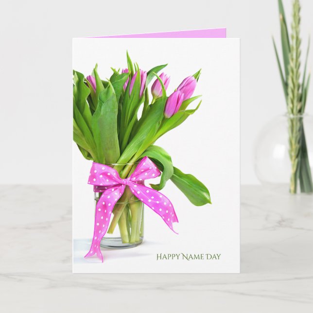 Carte Bouquet de tulipe rose pour le jour du nom (Devant)
