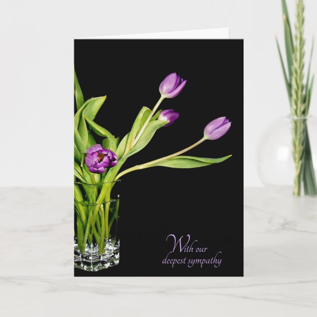 Carte bouquet de tulipe violet sur la sympathie noire (Devant)