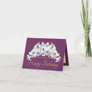 Carte Bouquet d'or violet Daffodiles blancs Joyeux anniv