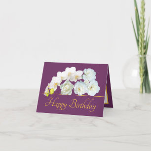 Carte Bouquet d'or violet Fleurs blanches Joyeux anniver