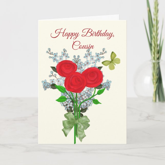 Carte Bouquet d'Roses et de Lilacs Anniversaire de Cousi (Devant)