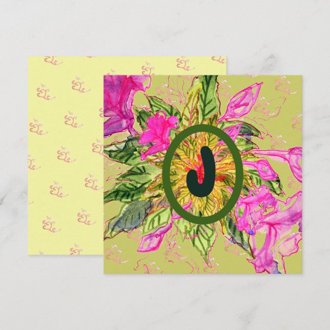 Carte Bouquet et lettre de fleurs de baume rose (Devant / Derrière)