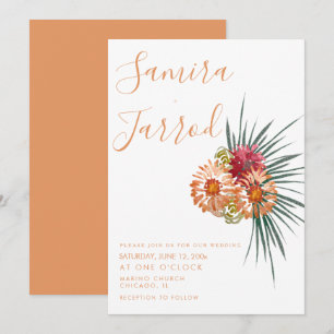 Carte Bouquet Floral Botanique Mariage Aquarelle Pêche
