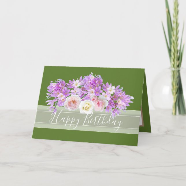 Carte Bouquet floral chic Rose & Fleurs crocus Anniversa (Devant)