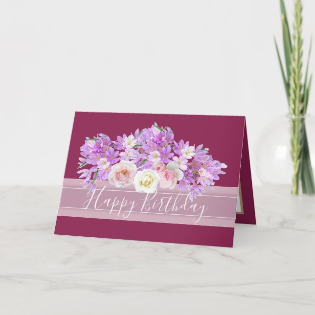 Carte Bouquet floral chic Rose & Fleurs crocus Anniversa (Devant)