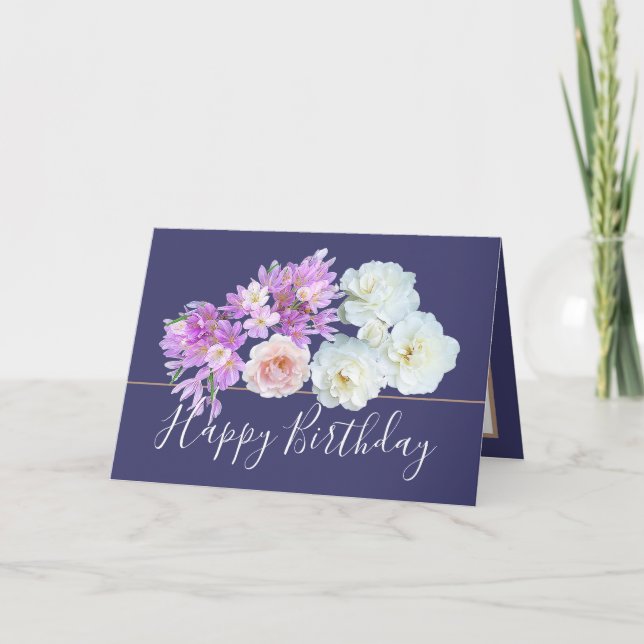 Carte Bouquet floral chic Rose & Fleurs crocus Anniversa (Devant)