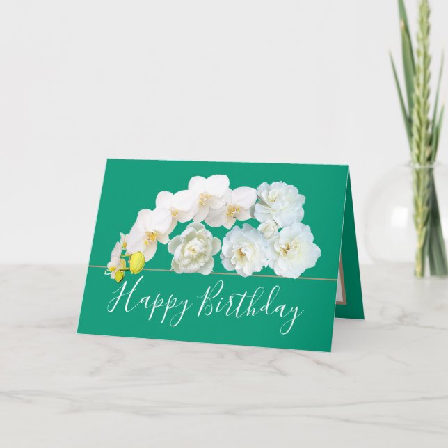 Carte Bouquet floral chic Rose & fleurs orchidées Annive (Devant)