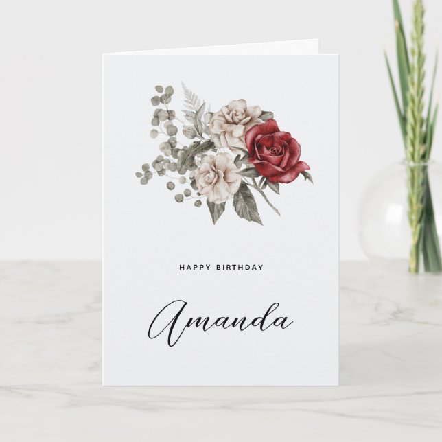 Carte Bouquet floral de roses blanches et rouges Anniver (Devant)