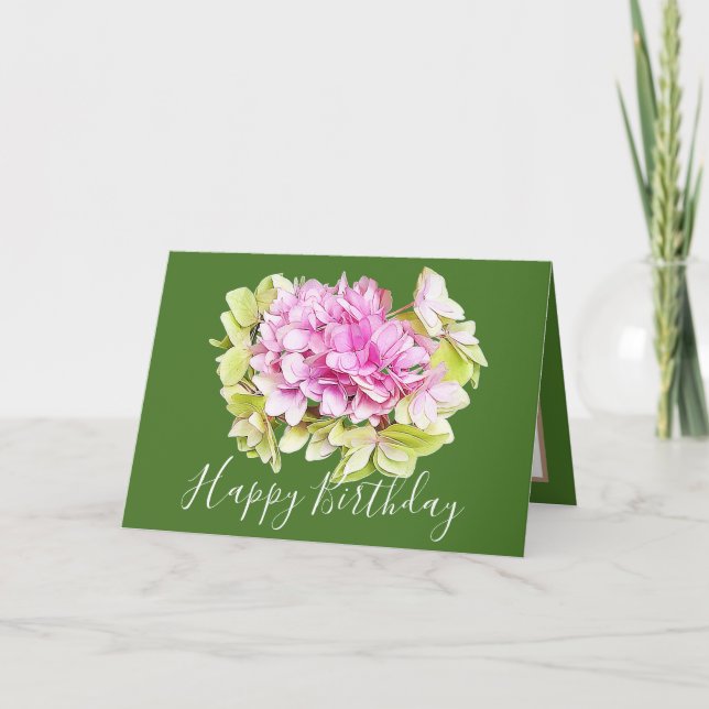 Carte Bouquet floral Hydrangea Fleur rose fille Annivers (Devant)