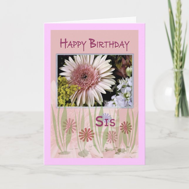 Carte Bouquet Floral Rose Daisy, Soeur, Anniversaire (Devant)