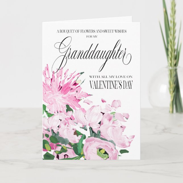 Carte Bouquet floral rose pâle pour la Saint-Valentin pe (Devant)