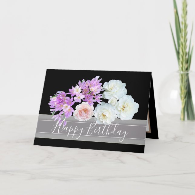Carte Bouquet floral Roses et Crocus Fleurs Anniversaire (Devant)