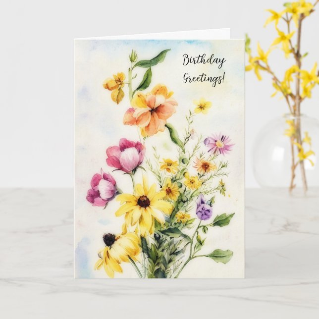 Carte Bouquet gai de fleurs Fleurs sauvages Anniversaire (Fleur jaune)