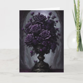 Carte Bouquet gothique noir et violet rose Anniversaire