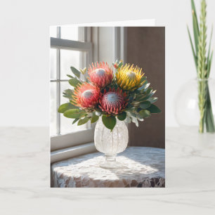Carte Bouquet Protea Anniversaire Sur dentelle