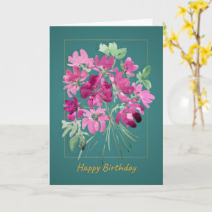Carte Bouquet Rose Bohème Anniversaire Floral Aquarell
