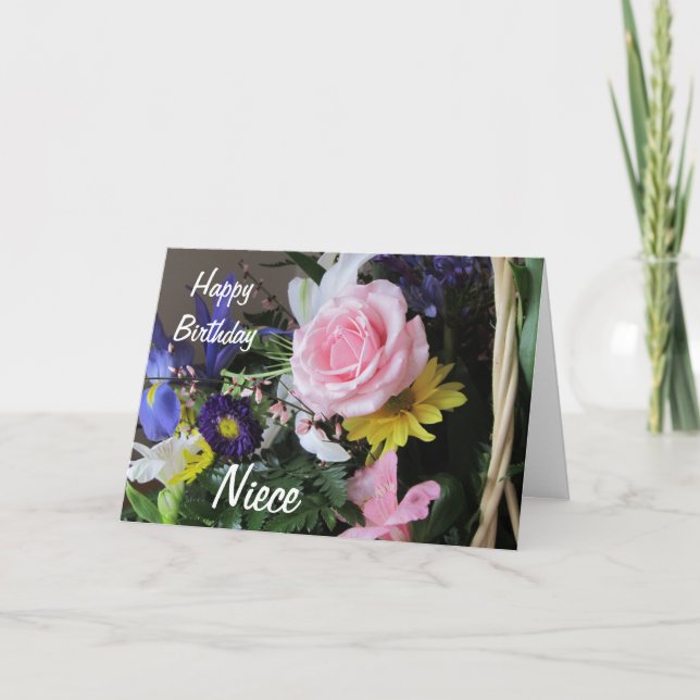 Carte Bouquet rose Nièce-Rose de joyeux anniversaire (Devant)