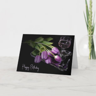 Carte Bouquet Tulip Anniversaire et verre à vin