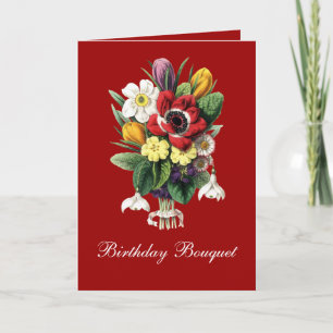 Carte Bouquet vintage de fleurs de printemps Anniversair