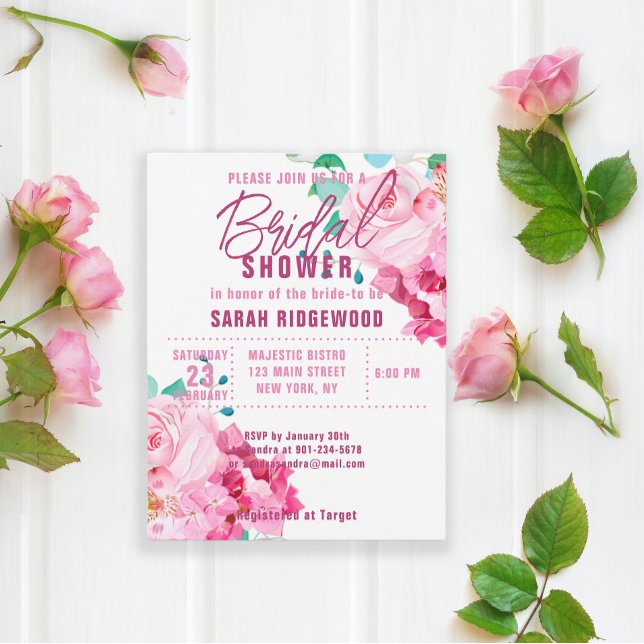 Carte Bouquets Rose rose Floral Fête des mariées bohème (Créateur téléchargé)