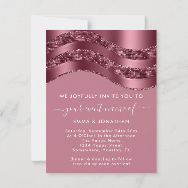 Carte Bourgogne Code QR Rose Mariage nuptiale Pinky (Devant)