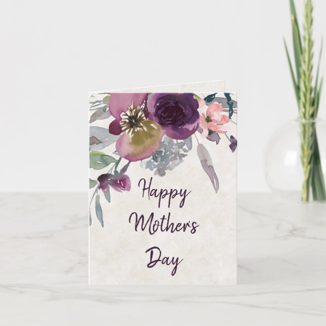 Carte Bourgogne et floral aquarelle rose pour la fête de (Devant)