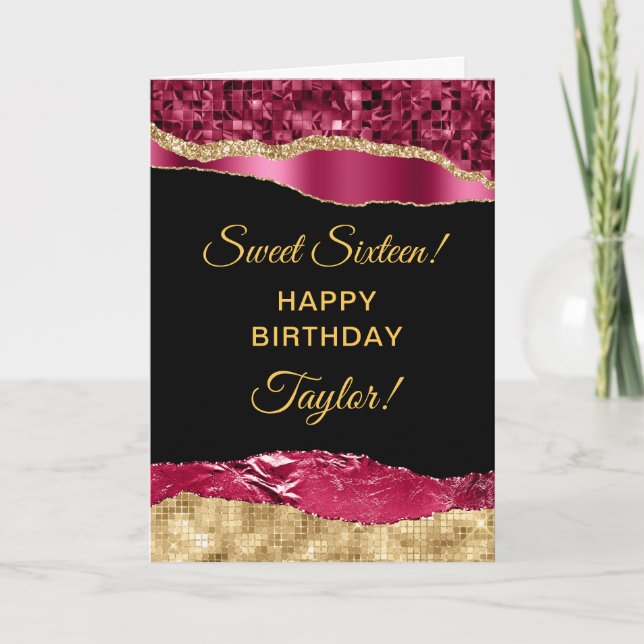 Carte Bourgogne et or Glam Larmes Sweet sixteen (Devant)