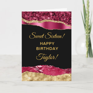 Carte Bourgogne et or Glam Larmes Sweet sixteen