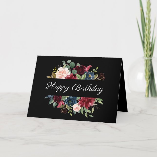 Carte Bourgogne Floral Elégant Joli aquarelle Anniversai (Devant)