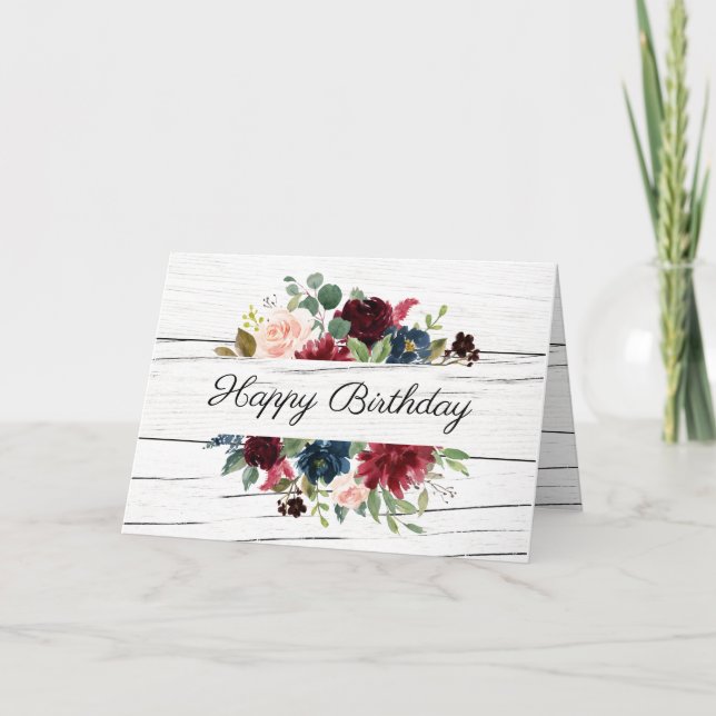 Carte Bourgogne Floral Elégant Rustique Aquarelle Annive (Devant)