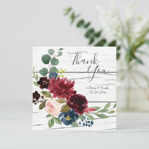 Carte Bourgogne Floral Elégant Rustique Aquarelle Merci