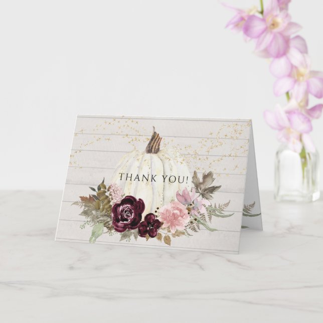 Carte Bourgogne rose Floral Or Blanc Citrouille Merci (Orchidée)