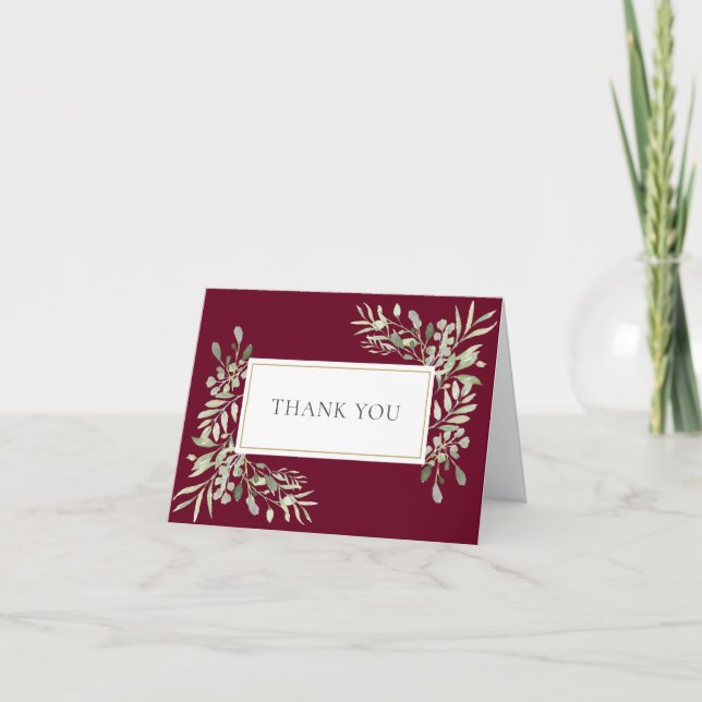 Carte Bourgogne Rouge vert Mariage Merci (Devant)