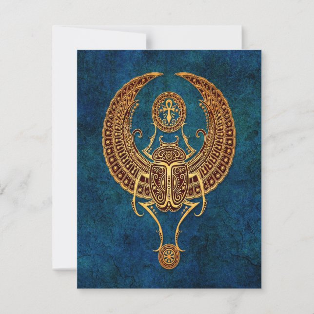 Carte Bousier égyptien ailé avec ankh - bleu (Devant)