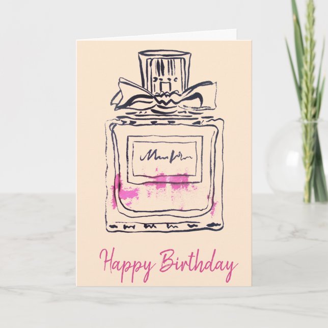 Carte Bouteille de parfum Lux mode aquarelle anniversair (Devant)