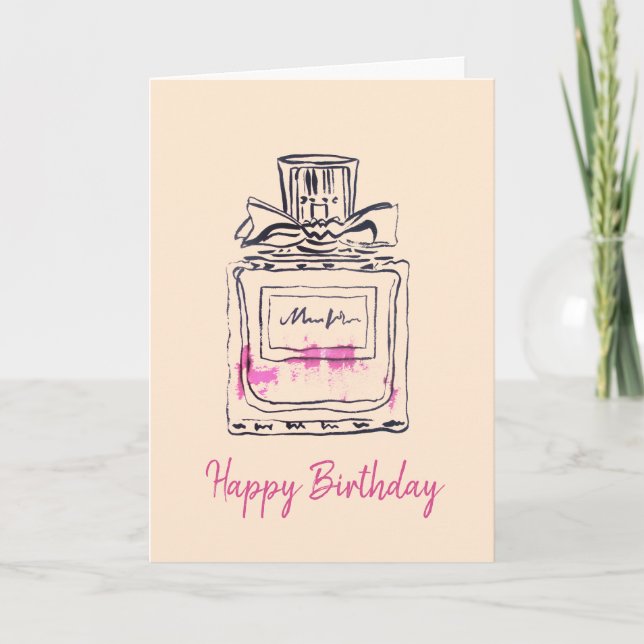 Carte Bouteille de parfum mode aquarelle anniversaire (Devant)
