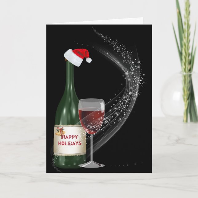 Carte Bouteille de vin de Noël et verre (Devant)