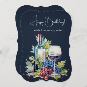 Carte Bouteille de vin et de raisins pour l'anniversaire