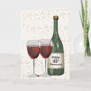 Carte Bouteille de vin et deux verres du 45e anniversair