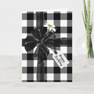 Carte Bow d'Anniversaire Noir sur Plaid
