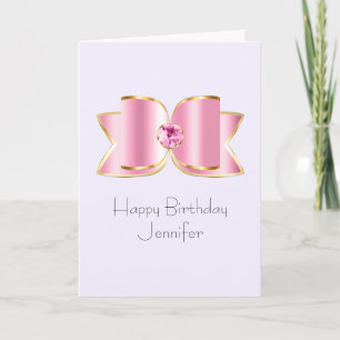 Carte Bow en verre rose avec un centre Gemstone Annivers