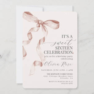Carte Bow Sweet sixteen Beige Anniversaire Fête Invitati