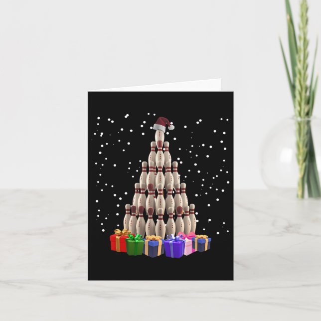 Carte Bowling sapin de Noël Funny Noël Famille jumelée (Devant)