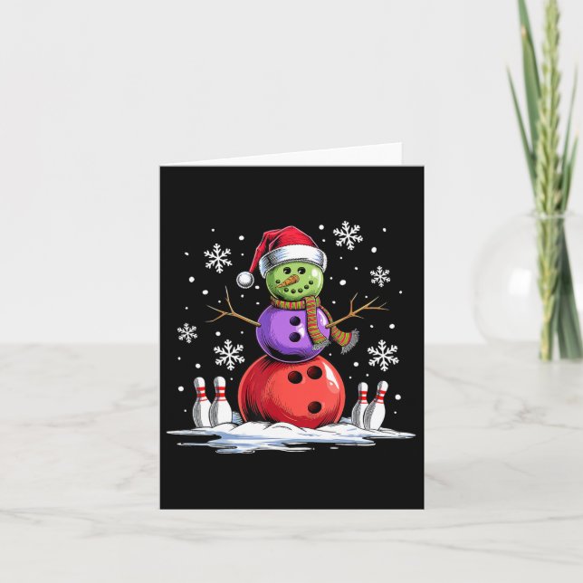 Carte Bowling Snowman Bowling Joueur Santa Hat Noël (Devant)