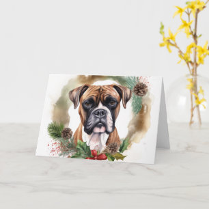 Carte Boxer Christmas Wreath Festive Pup