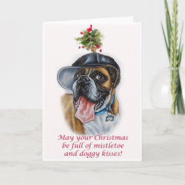Carte Boxer Dog and Mistletoe Christmas Art